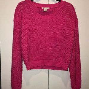 Nasty Gal Cropped NEON Pink Sweater - Medium